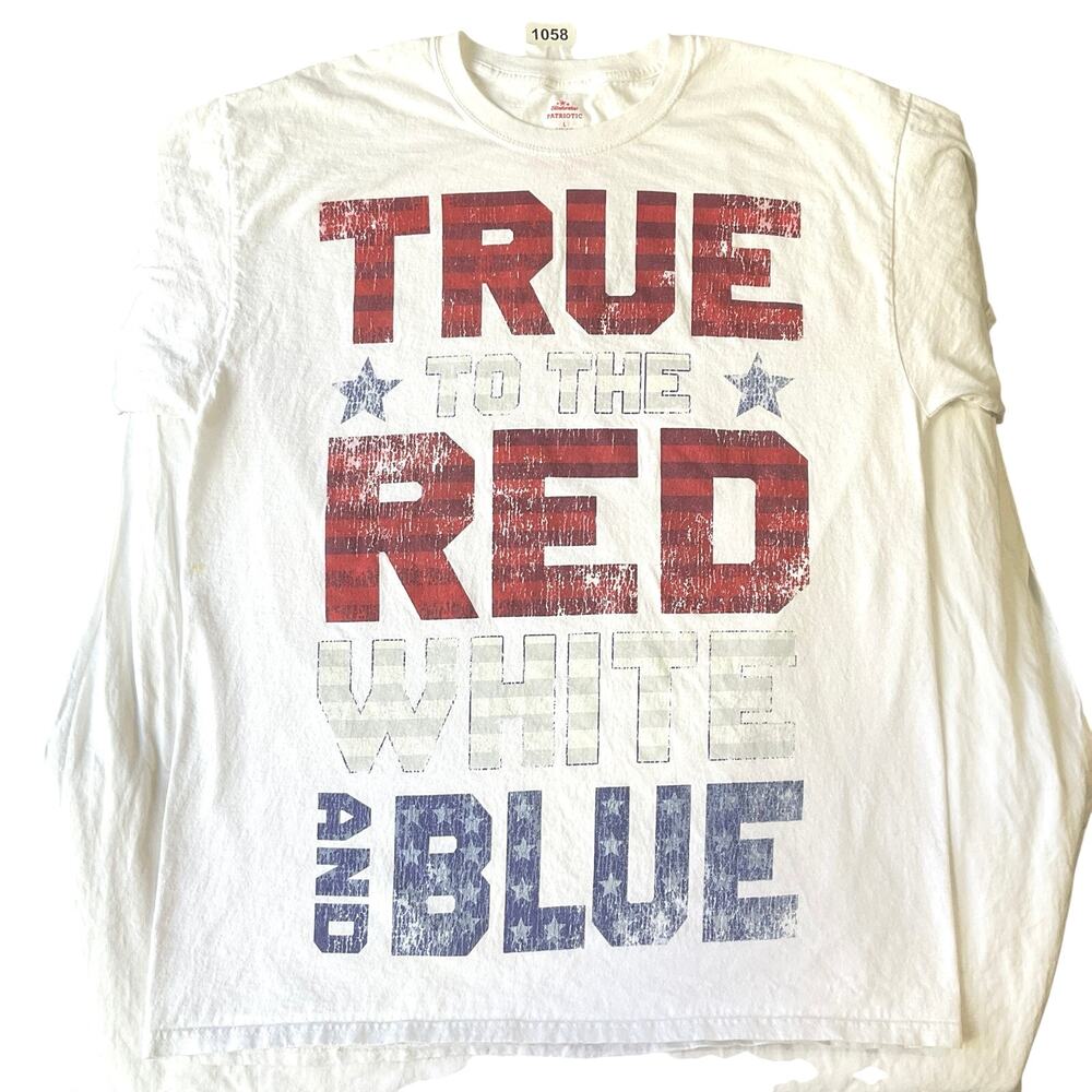 Celebrate! Men Shirt L White Graphic Print True Red Blue Patriotic